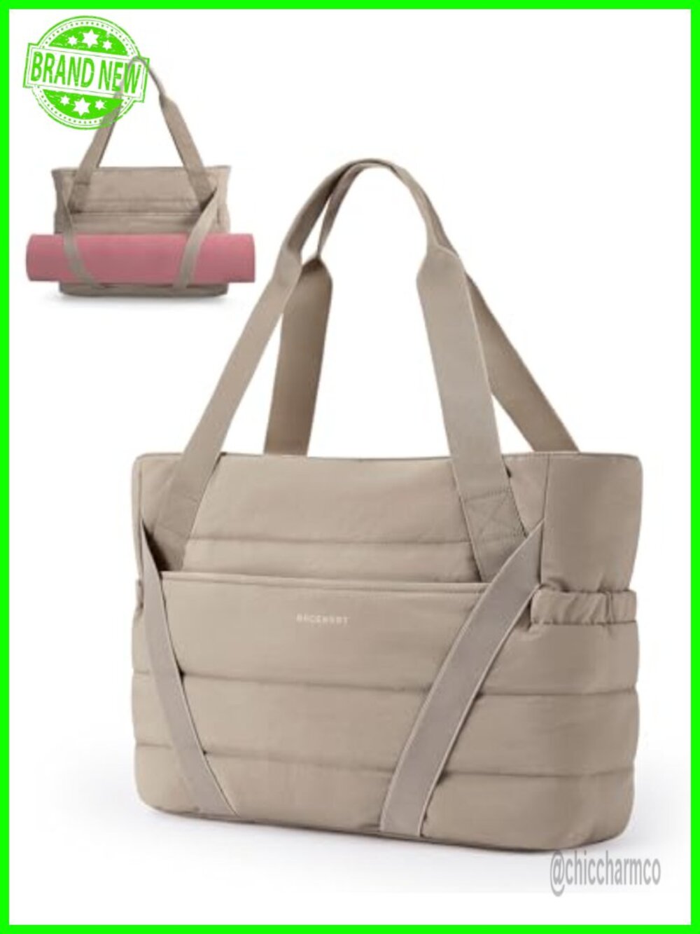 Nylon Tote Bag with Yoga Mat Straps and Laptop Compartment